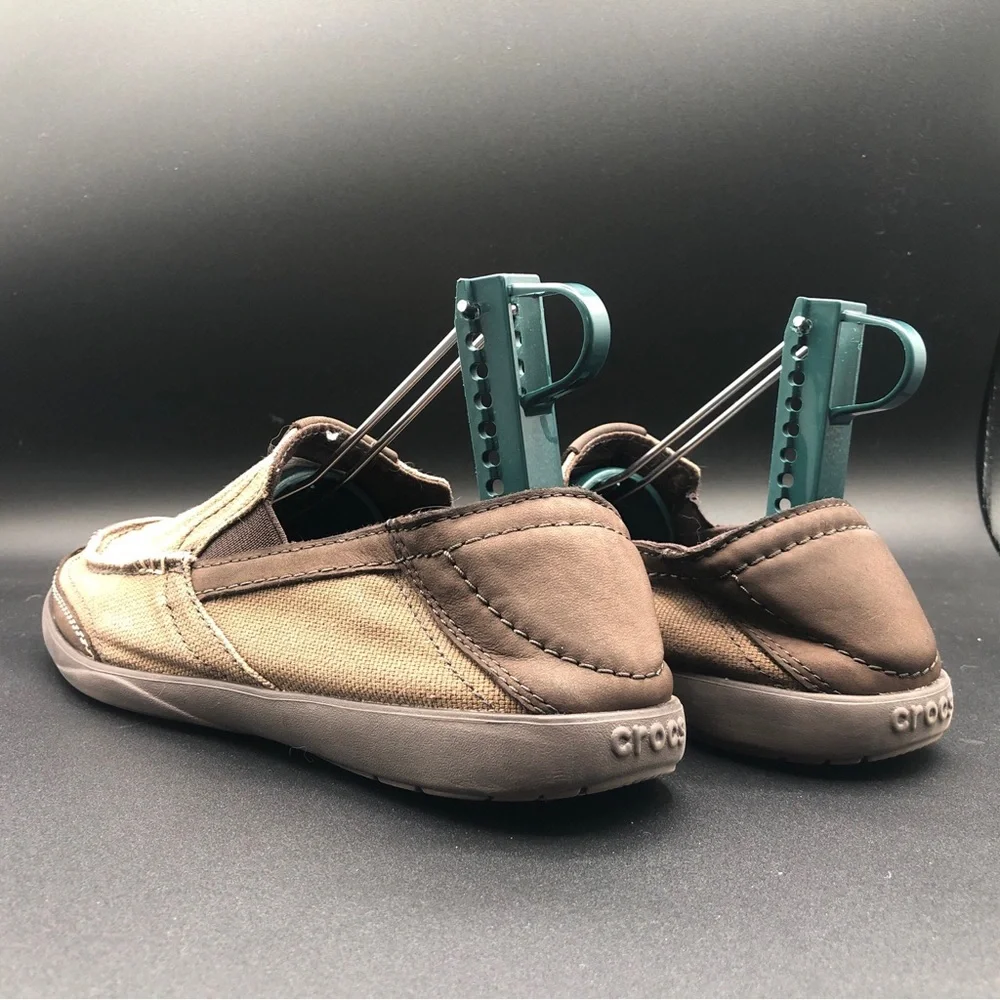 Crocs Walu Luxe Canvas Loafers Slip-On Casual Brown Shoes‎ 203473 Men's Size 7